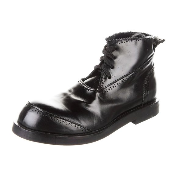 Rundholz Black Leather Lace Up Ankle Boots Wingtip Pinked Detail Rubber Sole 7 - Picture 2 of 6